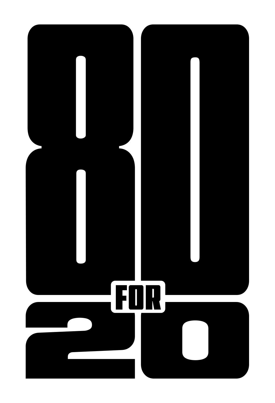 Black bold text reading “80 for 20” on a white background