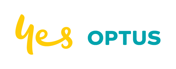 Yes Optus logo in yellow and teal on a white background