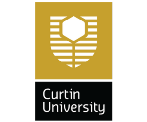 Curtin University logo, containing the coat of arms and dark text that reads - Curtin University.
