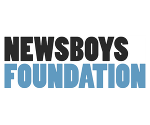 Bold text that reads Newsboys in black stacked on top of the word Foundation in light blue.