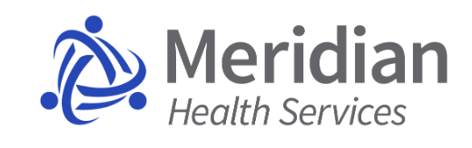 Meridian Health Services logo: blue abstract figures form a triangle, text reads “Meridian Health Services.”