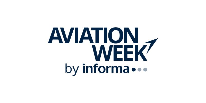 Aviation Week logo: dark blue text on white background with an upward arrow and 