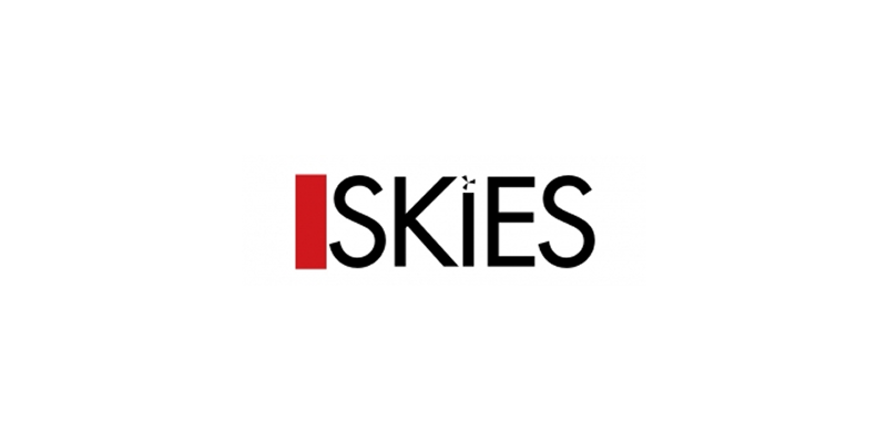 The skies logo is black and red on a white background.