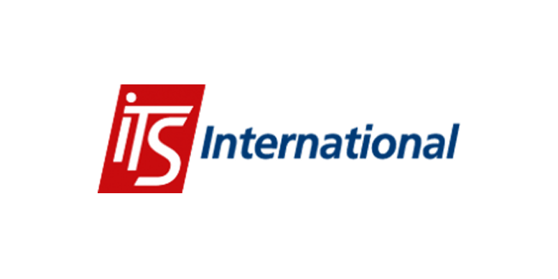 A red and blue logo for its international on a white background