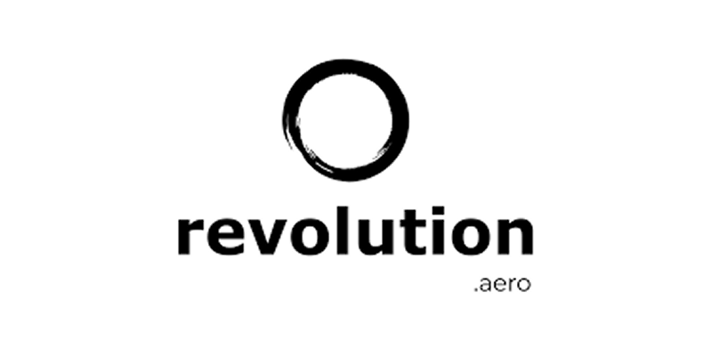 A black and white logo for revolution aero