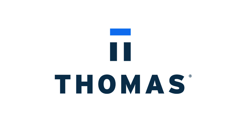 THOMAS logo with navy text and blue icon above on a white background