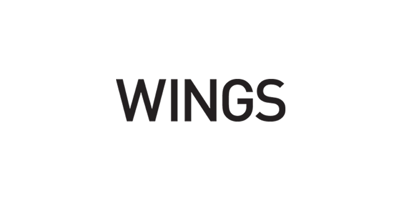A black and white logo for wings on a white background.
