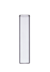 Um tubo de vidro transparente sobre um fundo branco.