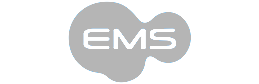 O logotipo do ems é um círculo cinza com a palavra ems nele.