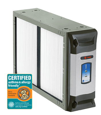 An image of Trane® CleanEffects™ Air Cleaner with a certification badge for asthma & allergy-friendly