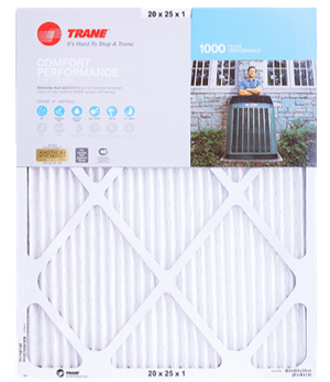 Image of a white Trane® filter that works well for lint, dust, pollen, smoke, and more