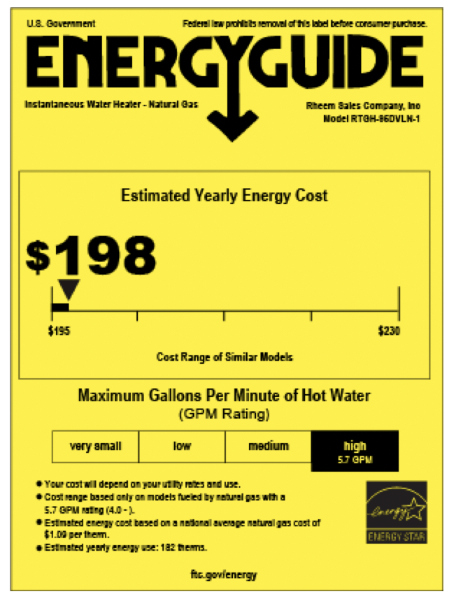 An image of a bright yellow document with black writing about an Energy Guide