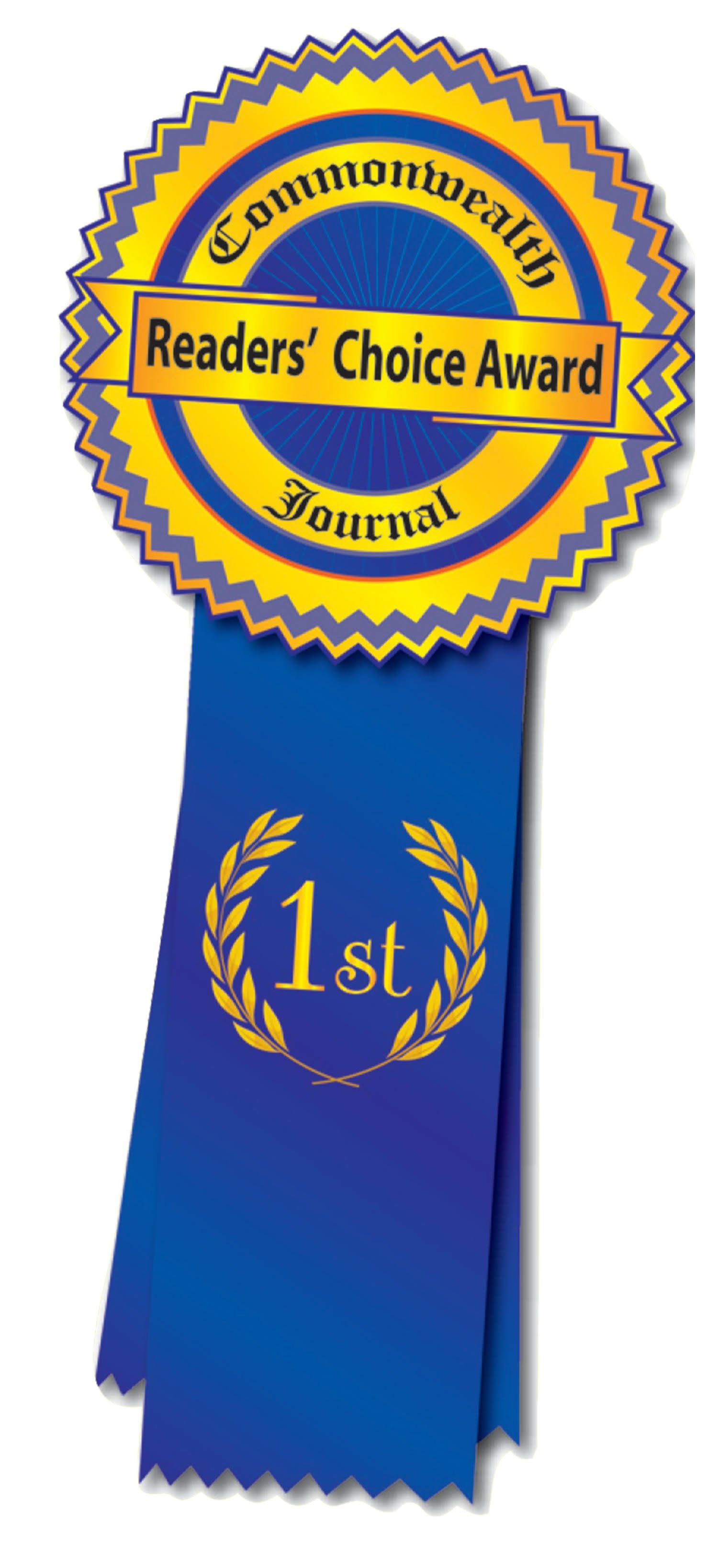 Blue Reader's Choice Award ribbon on a red background for #1 HVAC and Electric Company