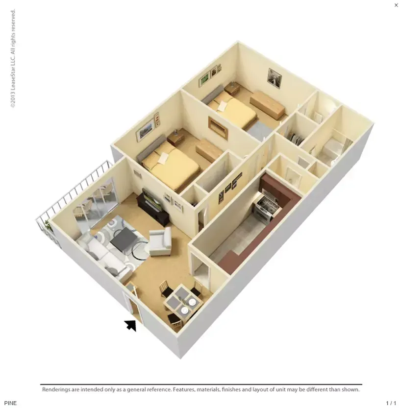 Floor plan for 2 Bedrooms | 1.5 Bathroom 2