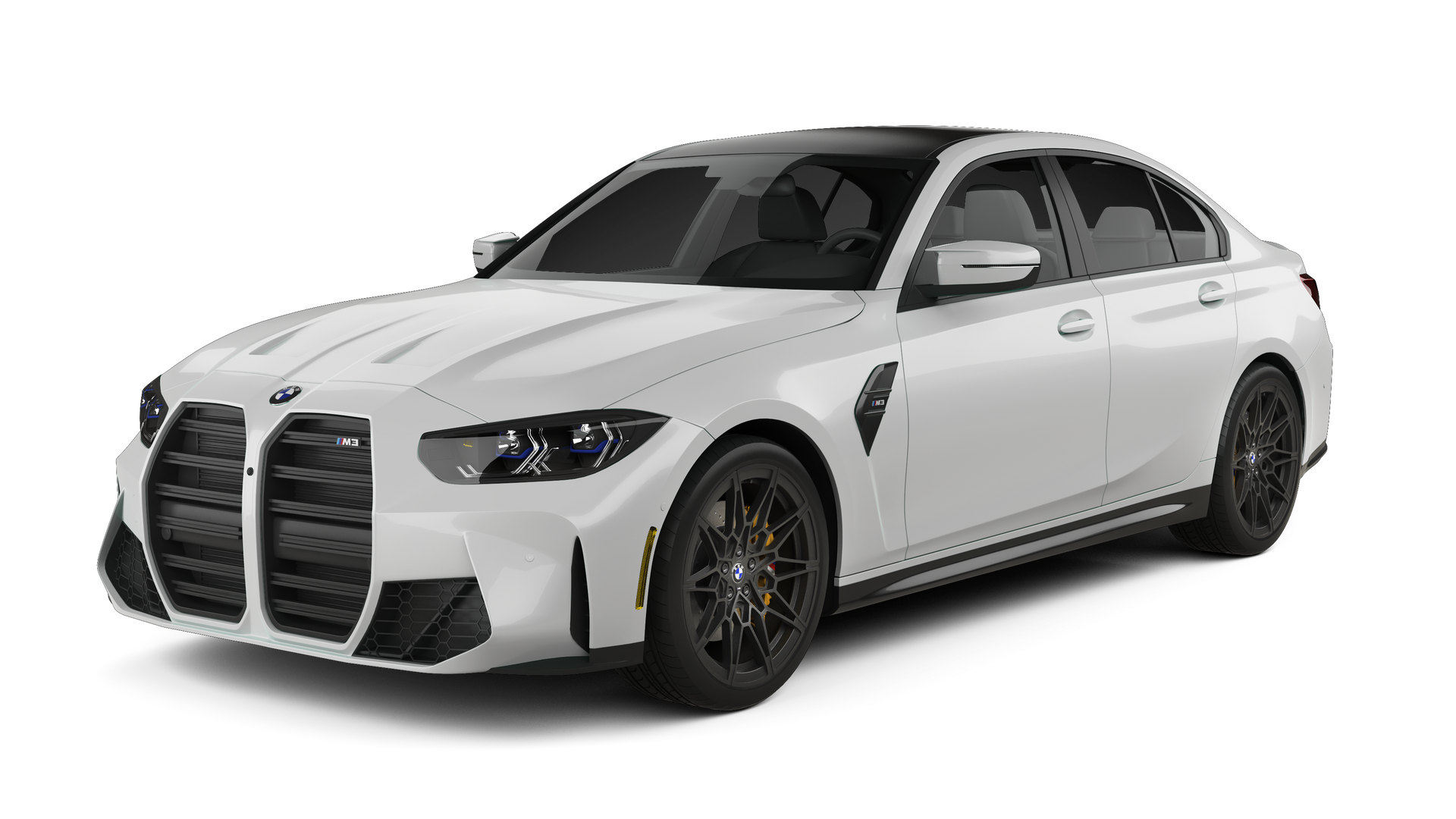 White BMW sedan angled front-left on a plain white background