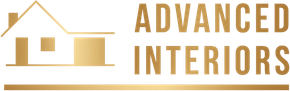 Gold Advanced Interiors logo with house outline and text on white background