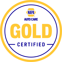 NAPA Auto Care Gold Certified badge with blue and gold circular border and bold gold text | Charlie's Car Care
