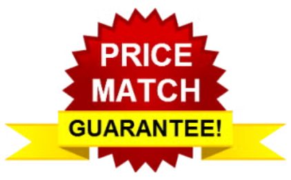 Red starburst badge with white text “PRICE MATCH” and yellow ribbon reading “GUARANTEE!”