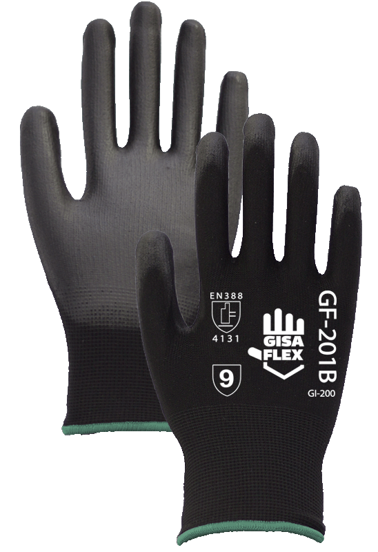 Un par de guantes negros que dicen gf-201b
