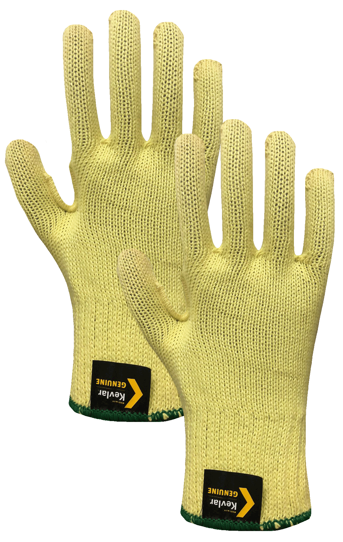 Un par de guantes de punto amarillos sobre fondo blanco.