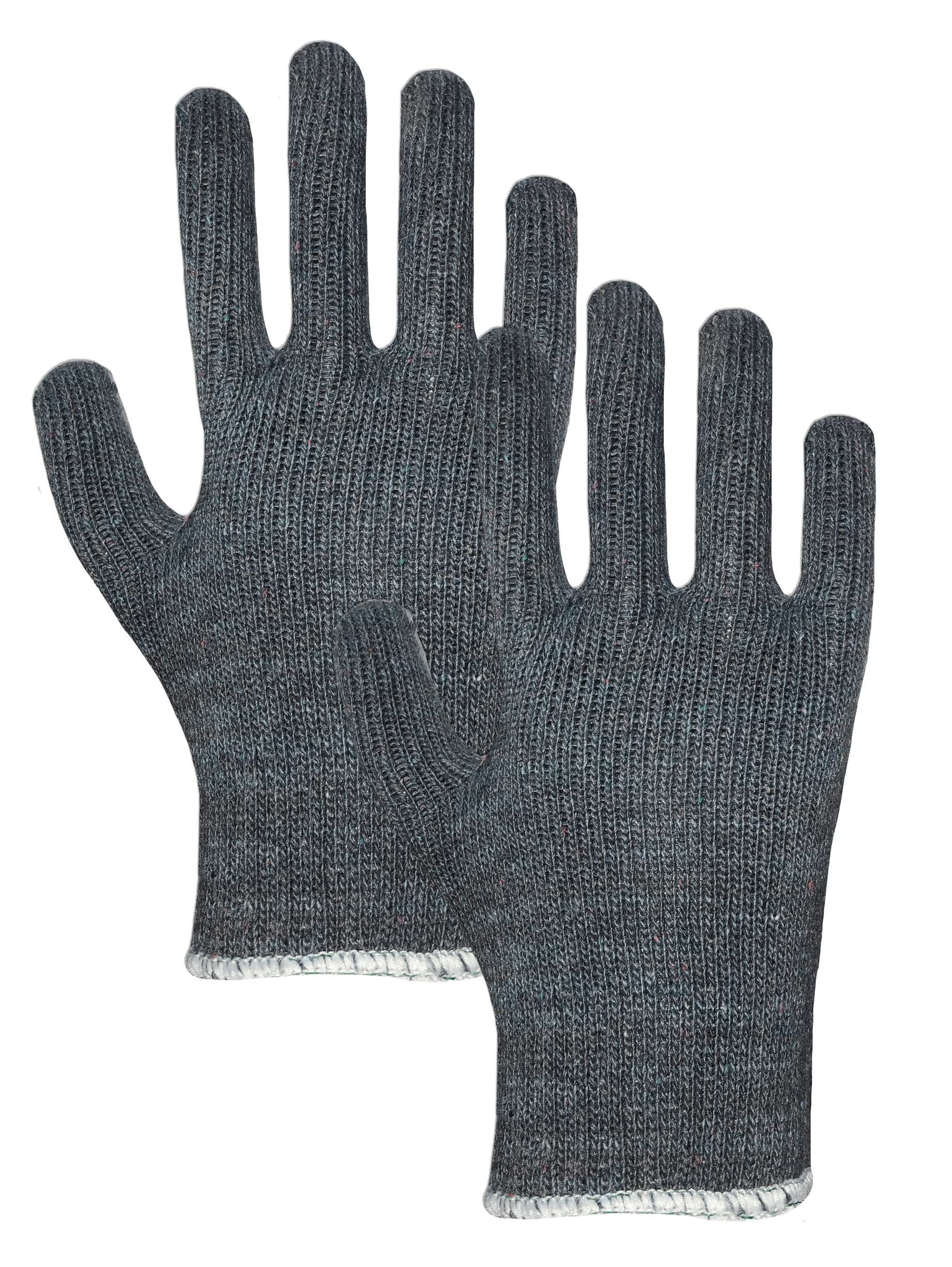 Un par de guantes de punto grises sobre fondo blanco.