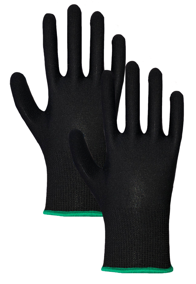 Un par de guantes negros sobre un fondo blanco