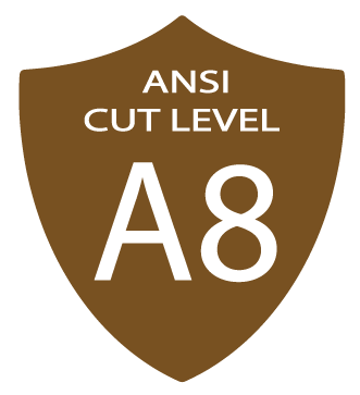 Un escudo marrón con las palabras ansi cut nivel a8.