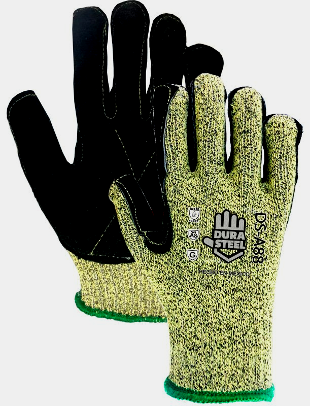 Un par de guantes resistentes a cortes fabricados con acero dura