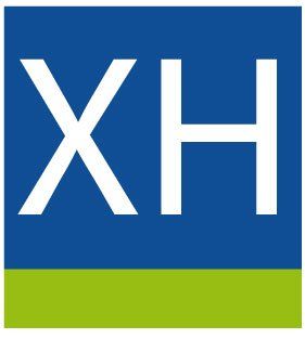 Un logotipo azul y verde con la letra xh.