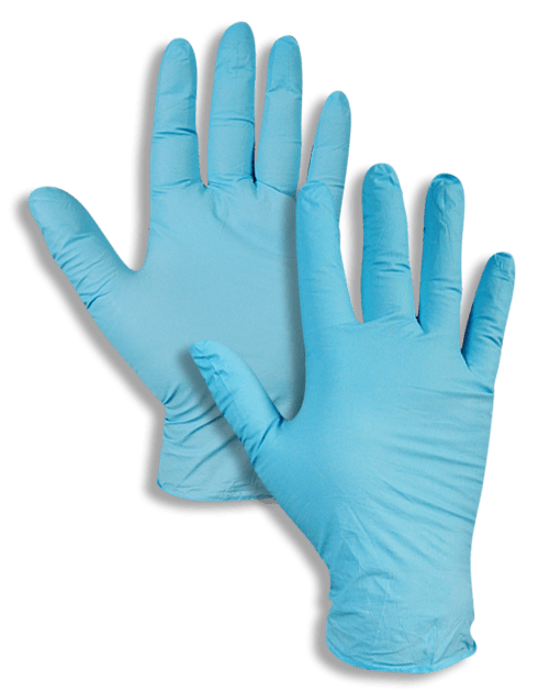 Un par de guantes azules sobre un fondo blanco