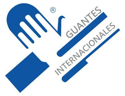 A blue and white logo for guantes internacionales