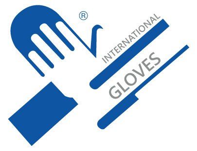 Un logo azul y blanco para guantes internacionales.