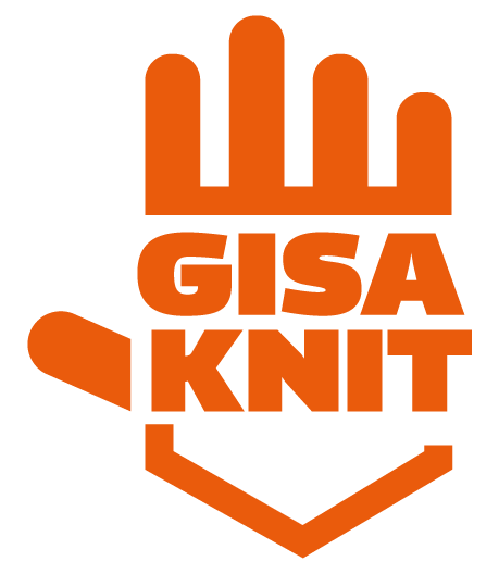 Un logo para gisa tejido con una mano naranja