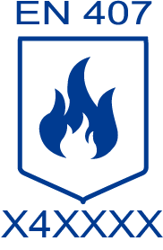 Un escudo azul con una llama y las palabras en 407 x4xxx