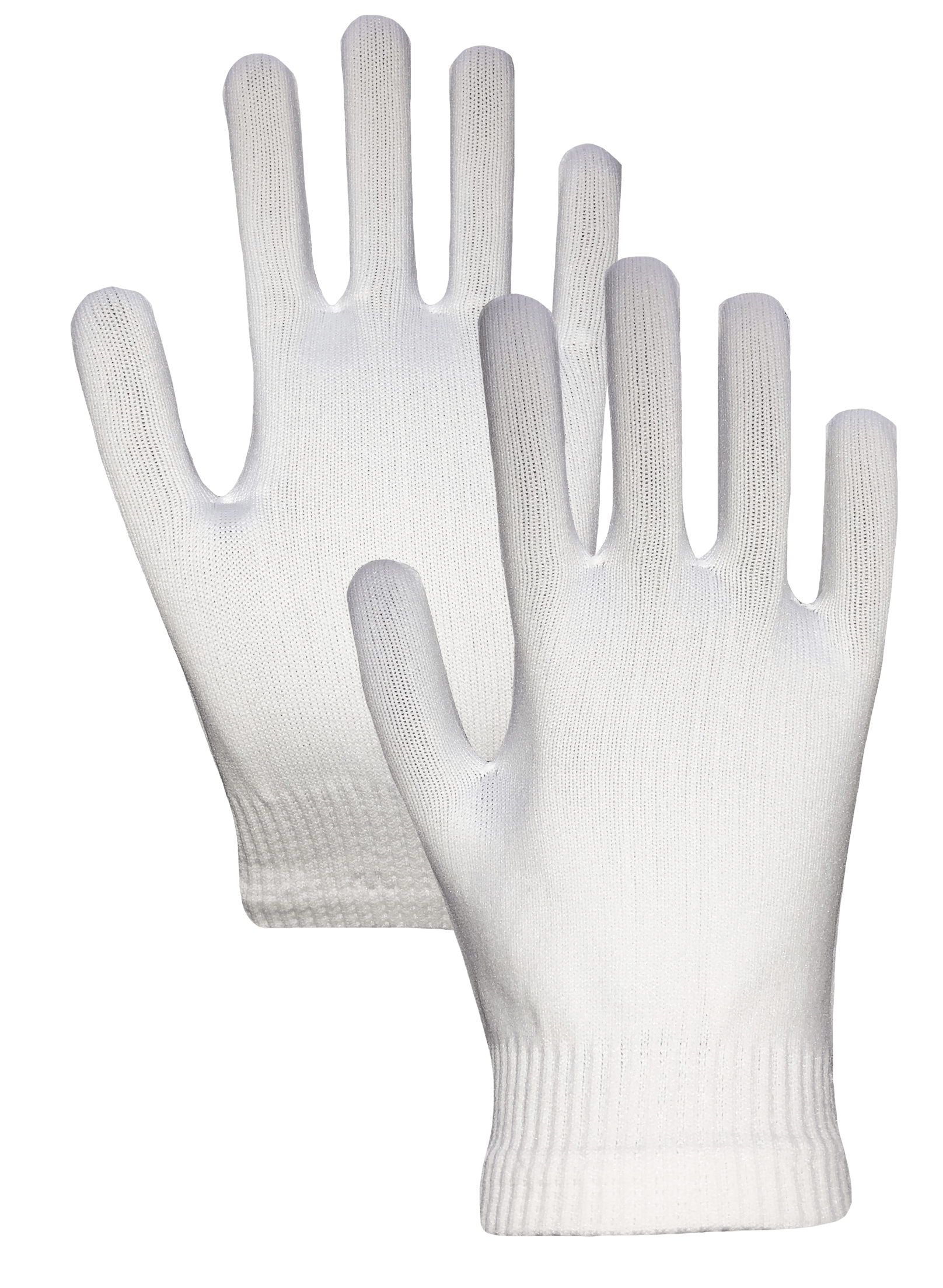 Un par de guantes tejidos blancos sobre un fondo blanco