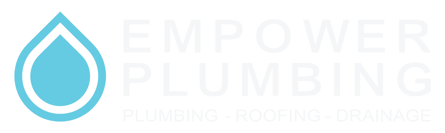Logo for Empower Plumbing: teal water droplet icon and white text.