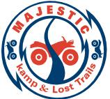 The logo for majestic kamp and lost trails shows a red atv in a blue circle.