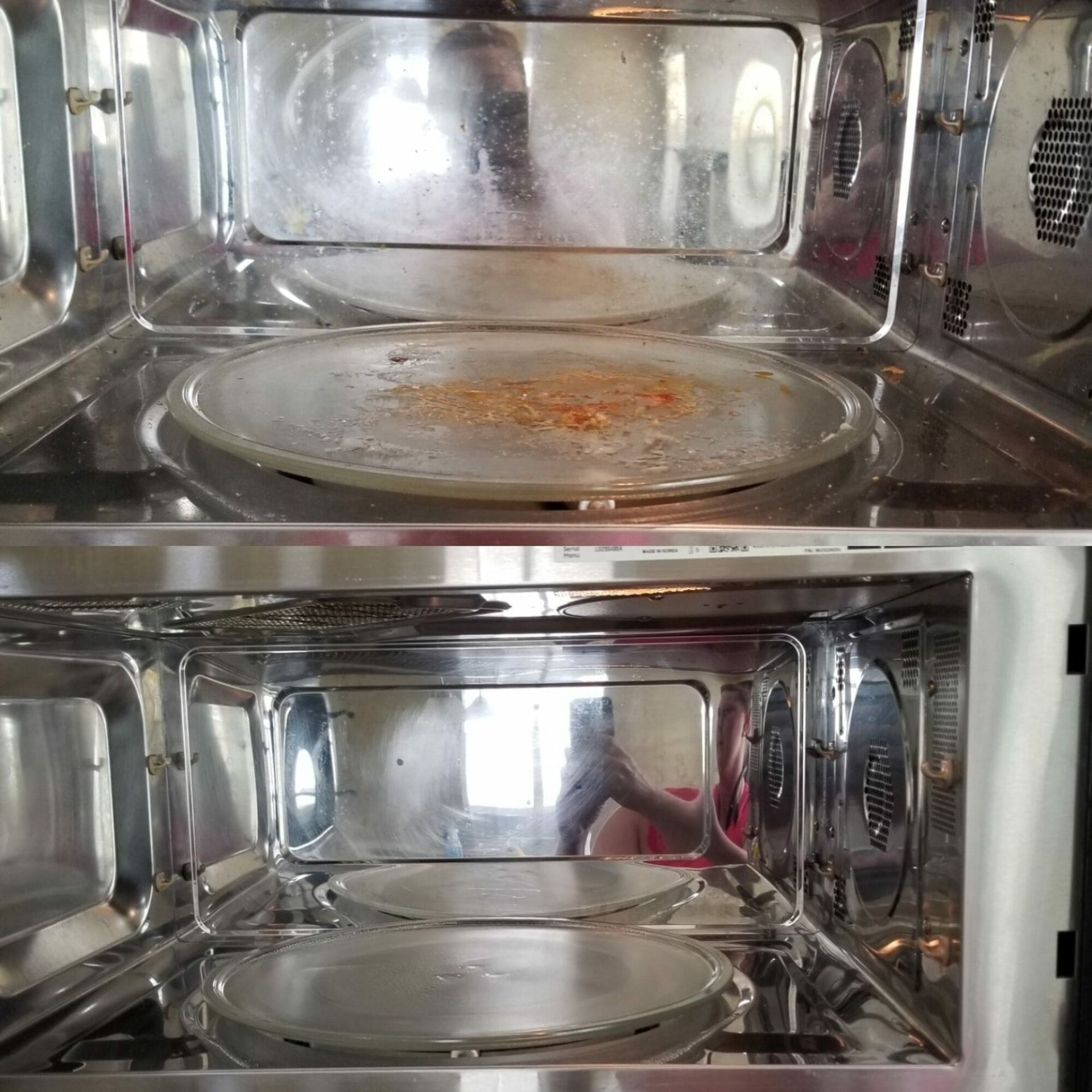 A before and after picture of a ceiling fan