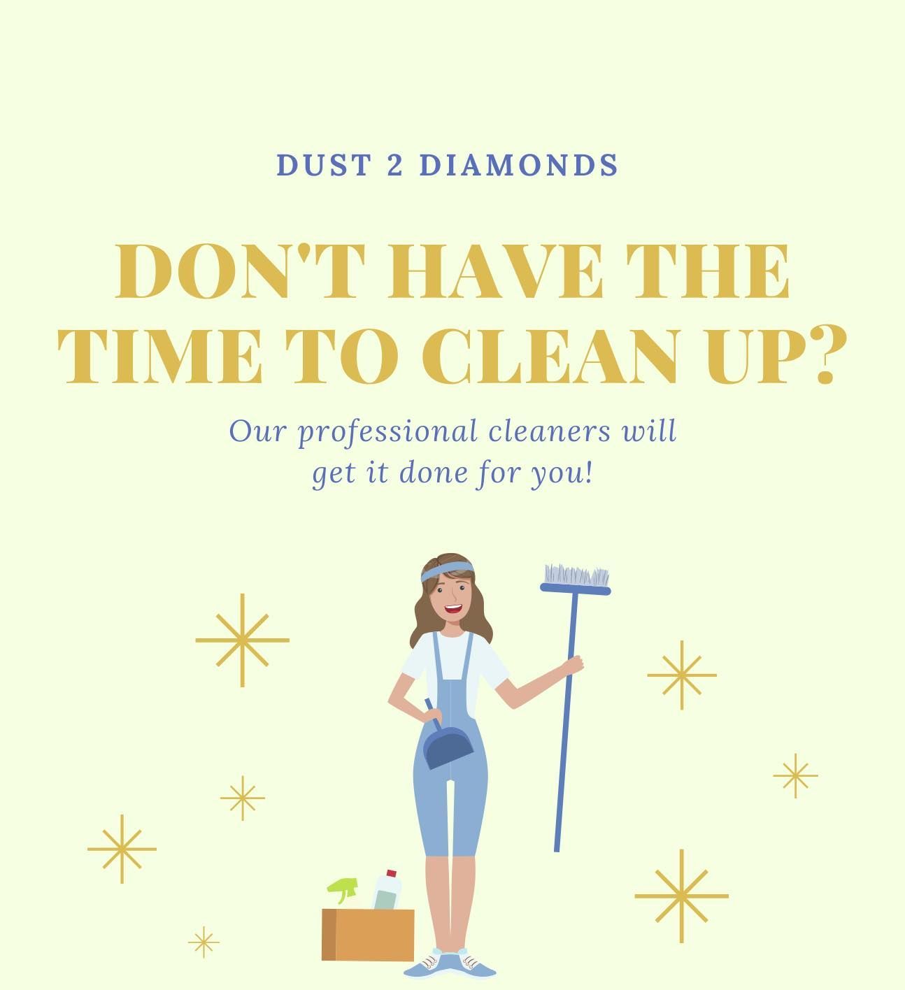 A woman is holding a mop and a broom.