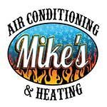 Mike's Air Conditioning & Heating logo with flames and blue oval background