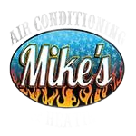Mike’s Air Conditioning logo with blue oval, white script, and orange flames