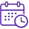 Purple calendar icon with a clock, indicating a scheduled event or reminder