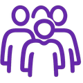 Purple outline of three overlapping people icons on a white background