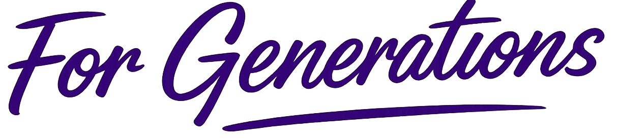 Purple script logo reading “For Generations” with an underline.