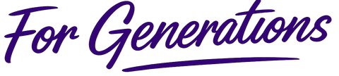 Purple script logo reading “For Generations” with an underline.