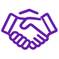 Purple handshake icon representing agreement or partnership