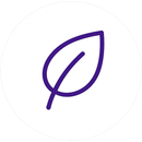 Purple leaf outline logo on a white background