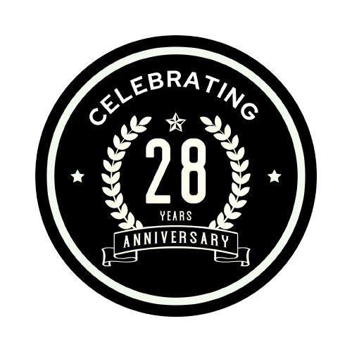 Black and white anniversary logo: