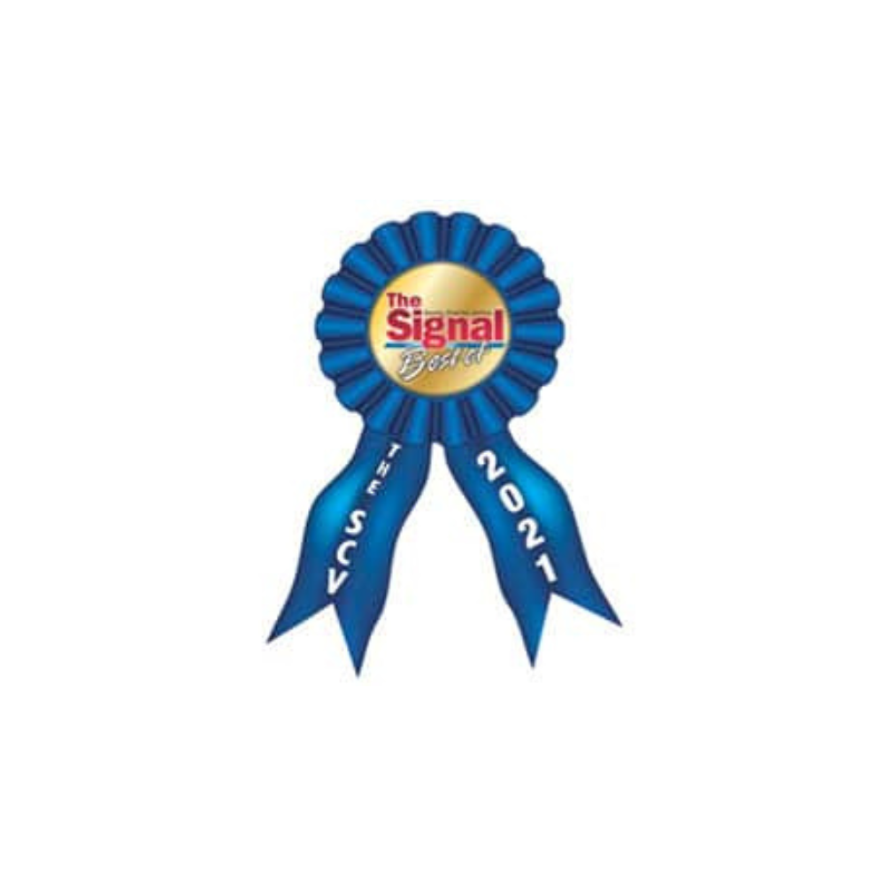 Blue and gold ribbon from The Signal newspaper for the Santa Clarita Valley, with 