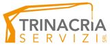 Logo di Trinacria Servizi S.R.L. con elementi grafici dedicati a calcestruzzo, materiale edile e movimento terra nei colori grigio e arancio.